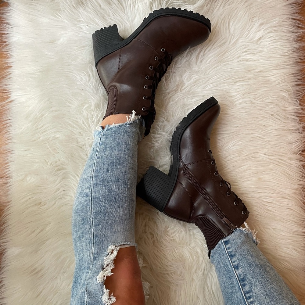 Espresso Lace Up Heeled Booties